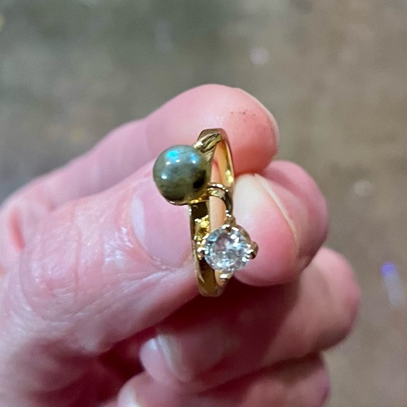 18K Gold Filled Crystal & Laboradite Ring Size 7 - Picture 4 of 5